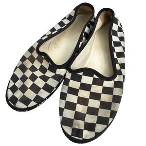 Christian Dior J'Adior Black White Checkerboard Canvas Flats 36.5 CL0118